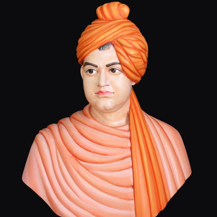 Marble Bust of Swami Vivekananda – Shilpagya Jaipur Hand-carved marble bust of Swami Vivekananda wearing traditional turban, crafted in Jaipur