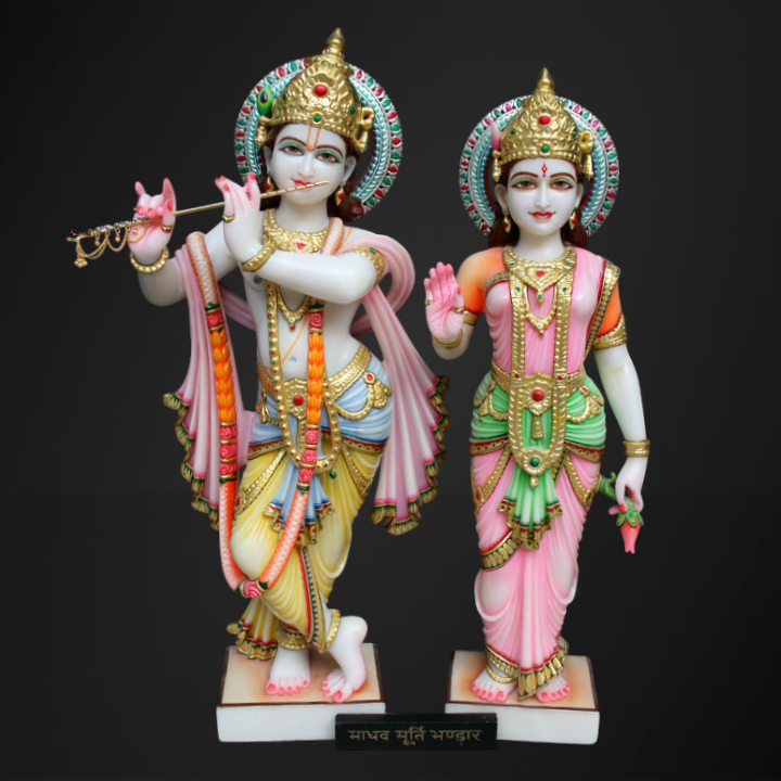 Radha Krishna marble murti set handcrafted in Jaipur for temples and sacred spaces
