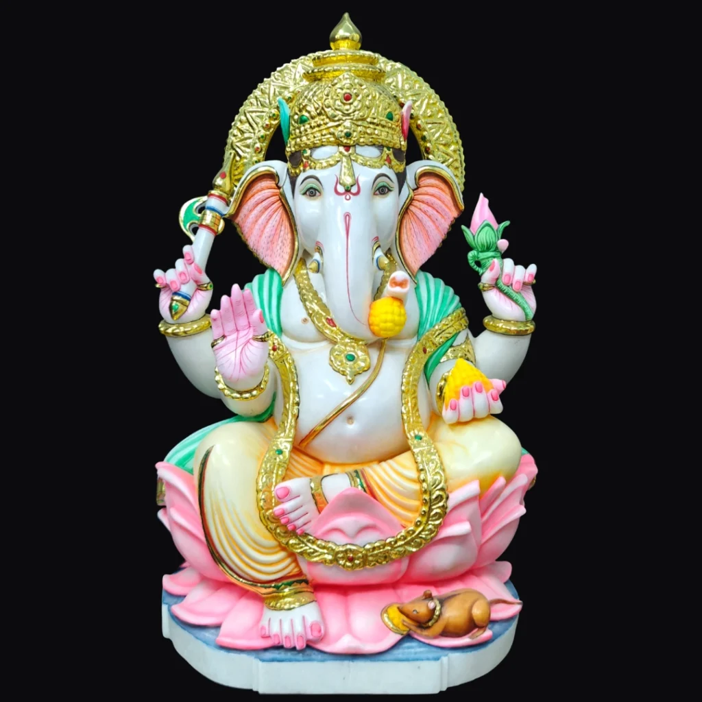 24 inch Makrana marble Ganesh murti on lotus base