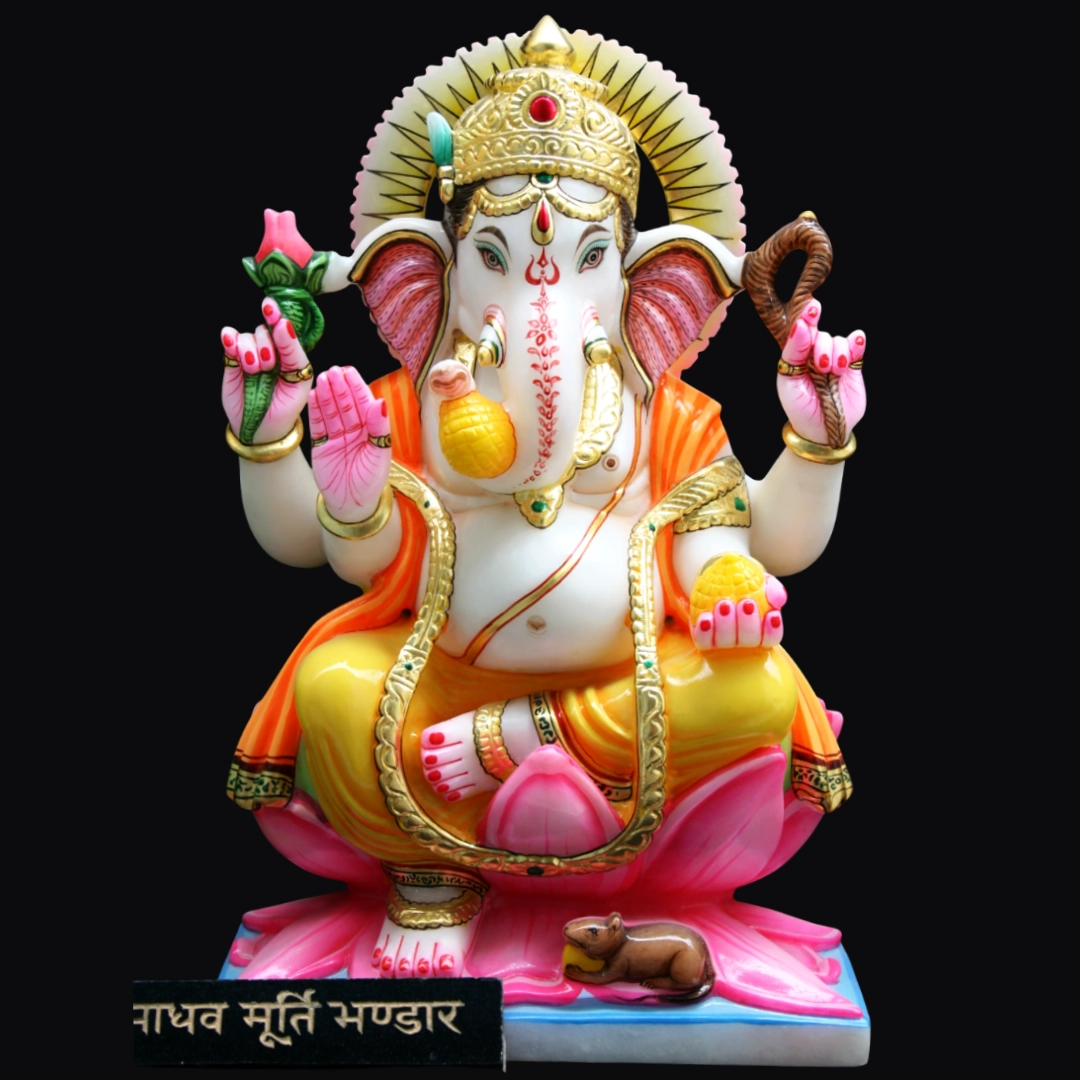 makrana marble ganesh murti 30 inch sitting on lotus base