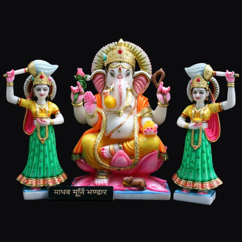 30 inch Makrana marble Ganesh murti with Riddhi Siddhi